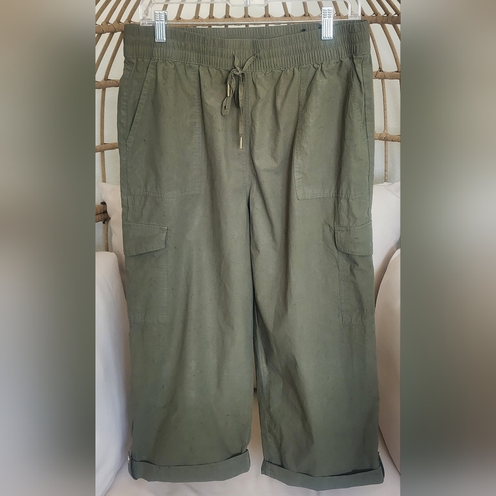Jones New York Elastic Waist Pull On Cropped Baggy Pants Front Pockets Sz M